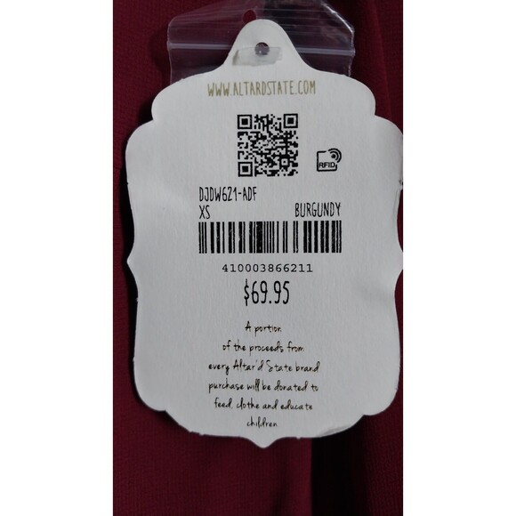 New Altar'd State Long Sleeve Lined Dress Sz XS Burgundy - Picture 8 of 9